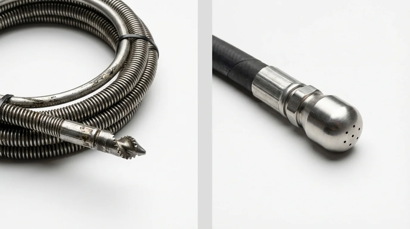 Drain snake cable and hydro jetting nozzle used for drain cleaning in Gleason, TN