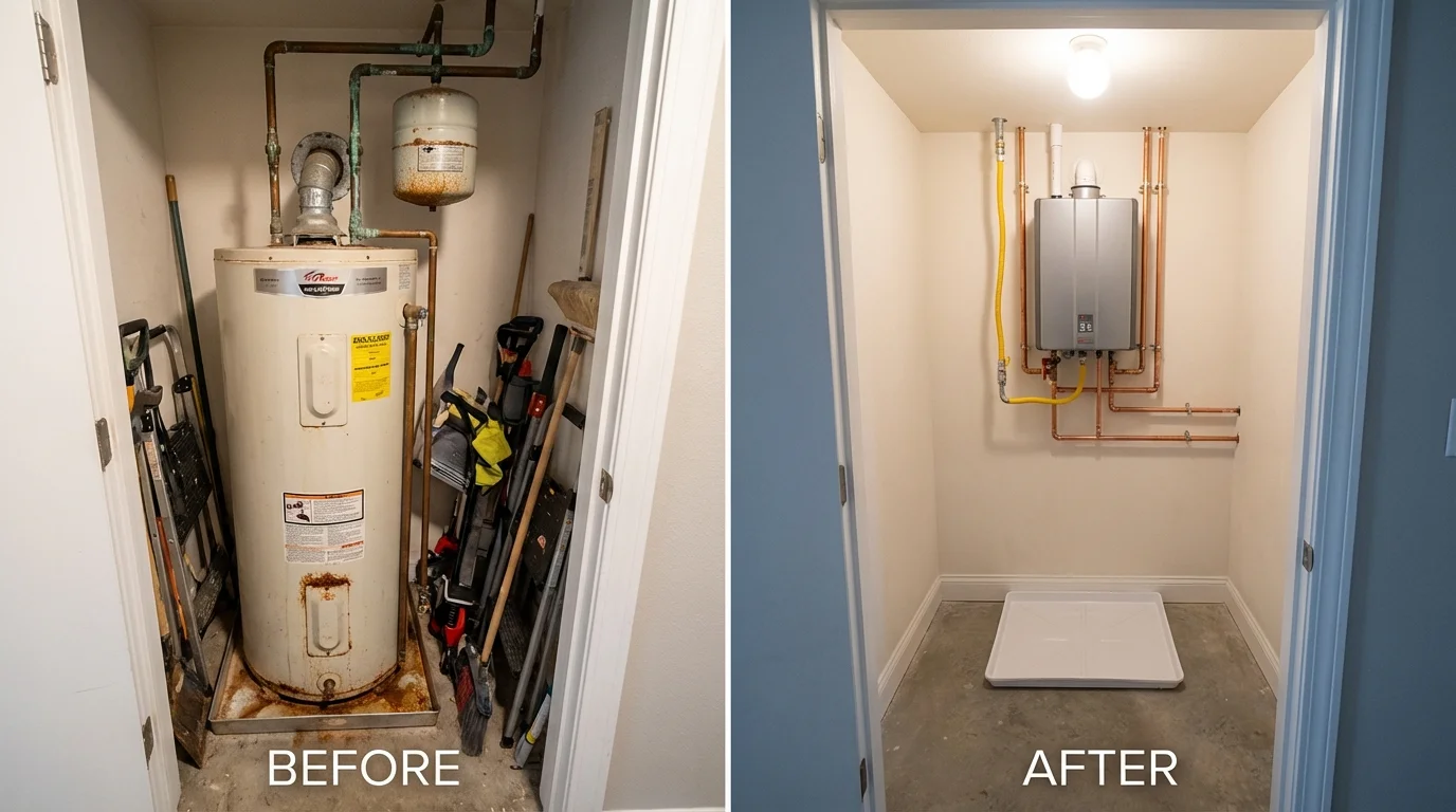 Tank water heater versus wall-mounted tankless unit comparison for Gleason, TN homeowners